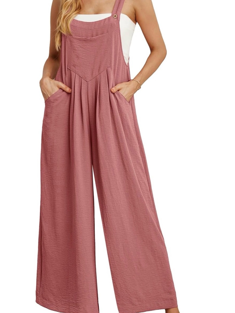 Wide Leg Boho Jumpsuit with Pockets Dusty Rose Size Large